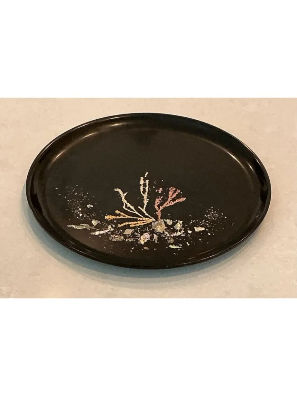 1950s Couroc of Monterey Under the Sea Inlaid Coral Abalone Shell Bar Tray